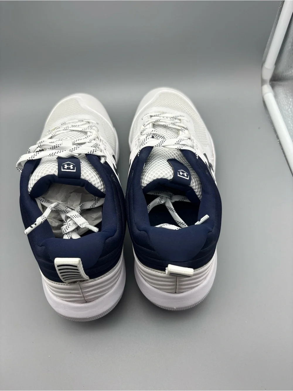 Under Armour | NEW! Glyde Fastpitch Softball Cleats - White Navy Blue ; Womens 8
